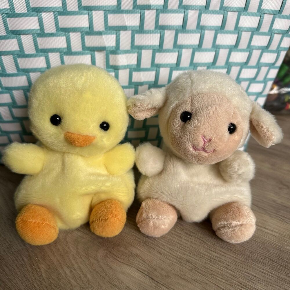 Aurora World Palm Pals Cute Chick & Lamb Plush Set Stuffed Animals No Tags